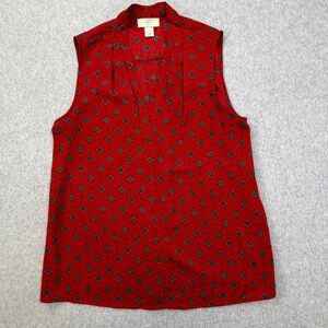 LOFT Outlet Petite SP Red Geometric Print Sleeveless Blouse V Neck Women